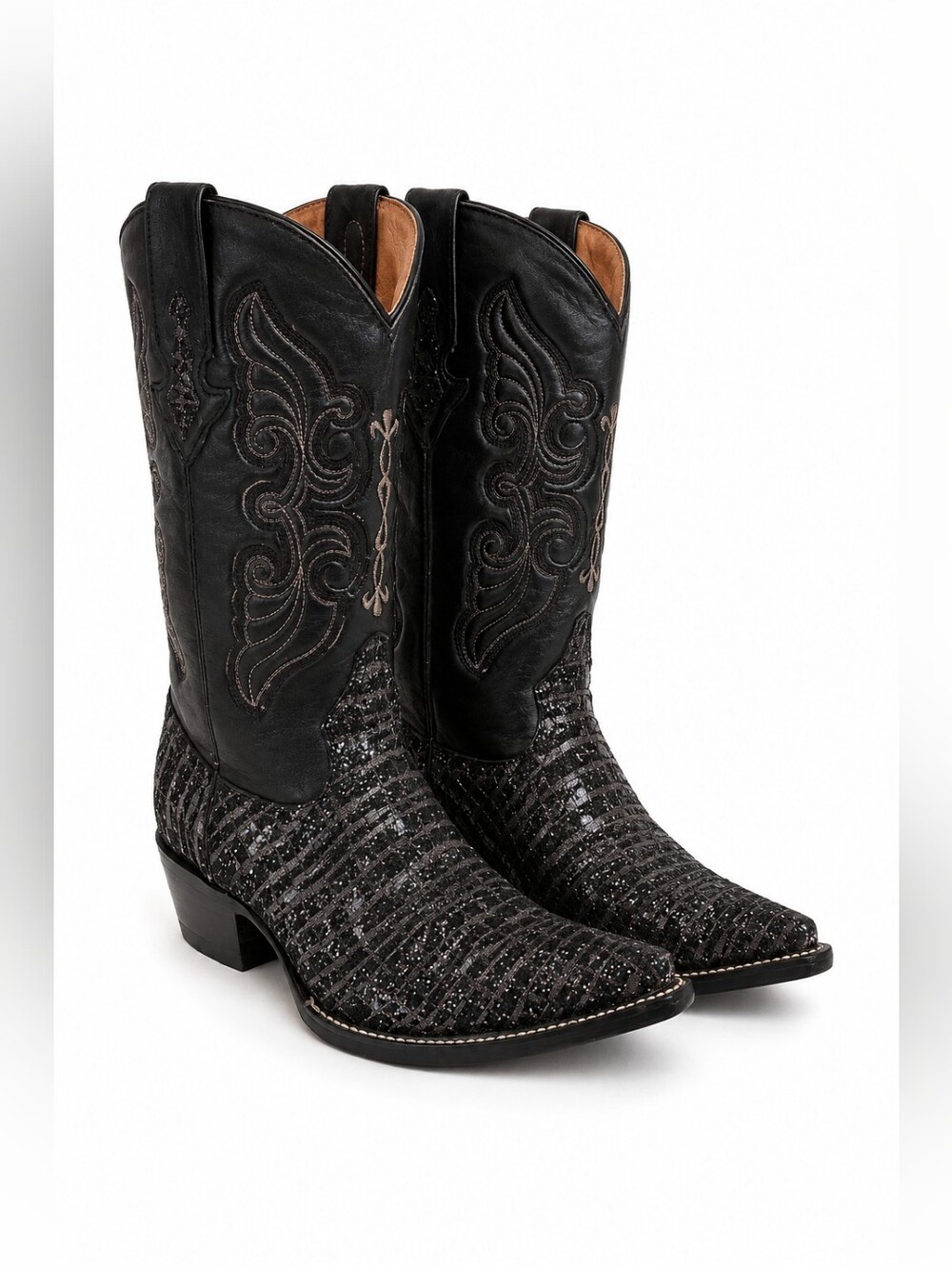 Botas El Jinete Genuine Leather Western Boots, Embroidered, Glitter, 25.5, W 8.5